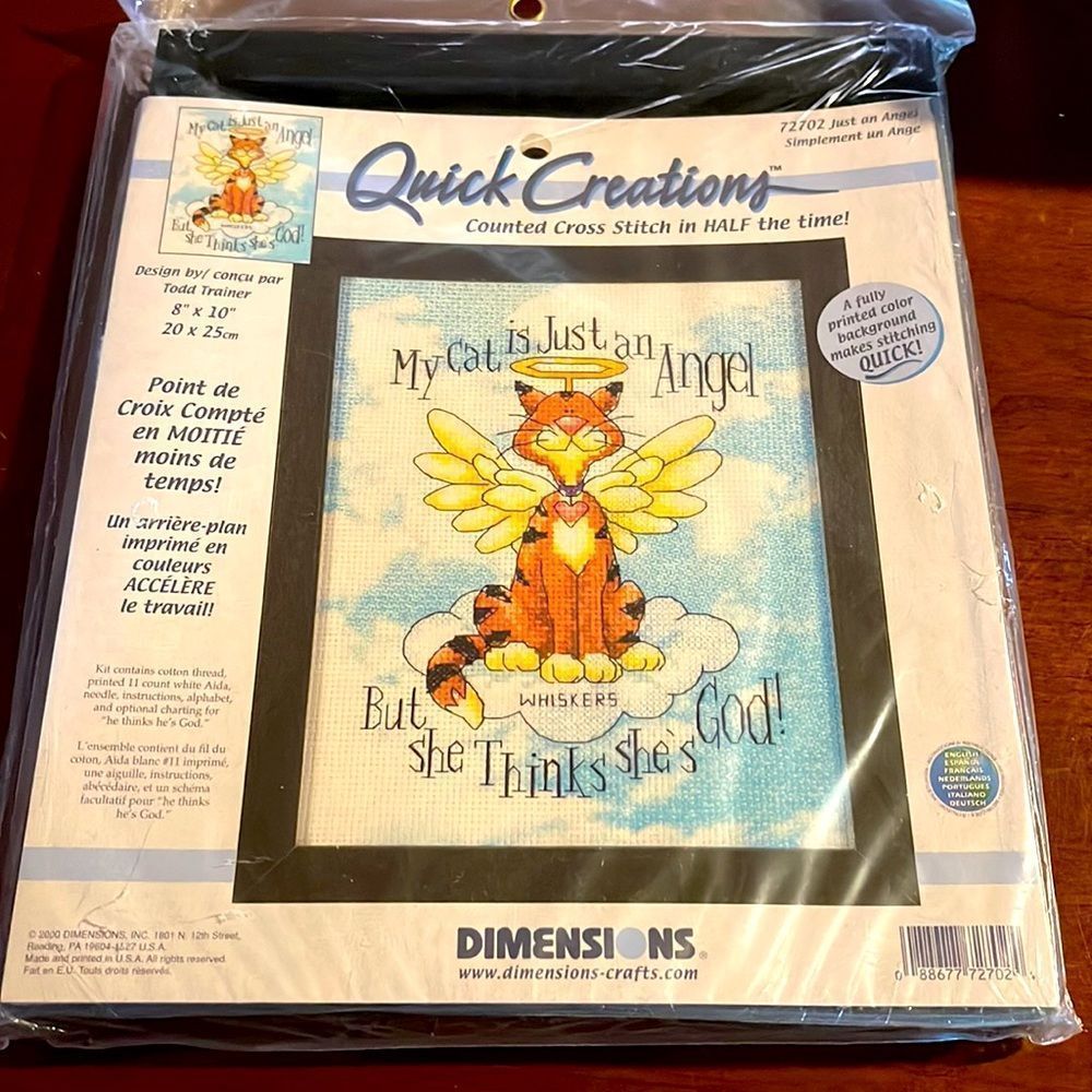Dimensions Counted Cross Stitch Kit 72702 Just An Angel Cat 8 x 10 w/  F…